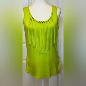 Michael Kors Fringed Stretch Sleeveless Tank Top Lime Green Size Large
